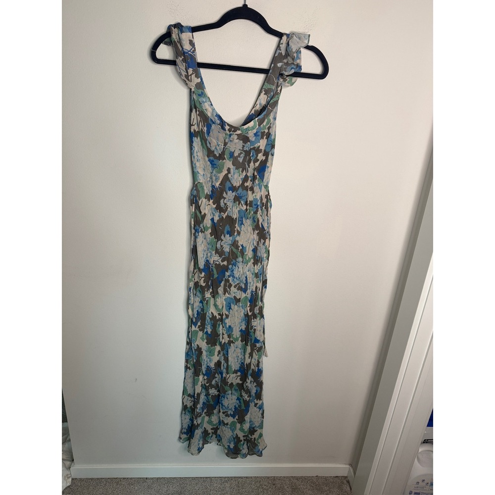 Réalisation Par Silk S Multicolor Lila Blue Hydrangea Sheer Floral Maxi Dress - Picture 4 of 8